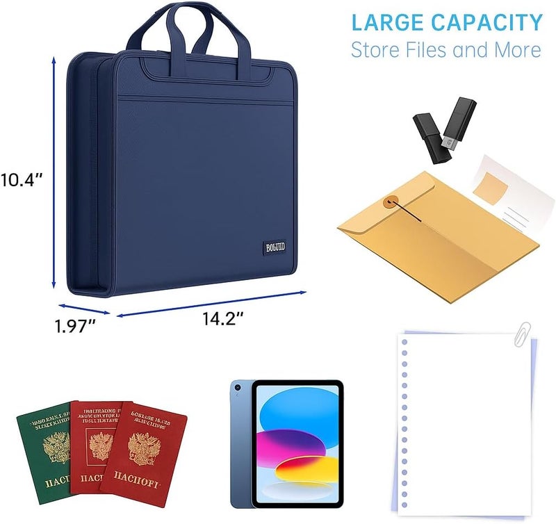 BroadFDO Fireproof & Waterproof Accordion File Organizer – Fireproof File Folder with Handle, 13-Pocket Expanding Paperwork Organizer for A4/Letter Documents, Travel File Storage (Blue) - Image 5